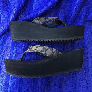 SOLD Coach Jen Platform Sandals/ Flip Flop- Smoke Coal- Size 9- Coach Logo